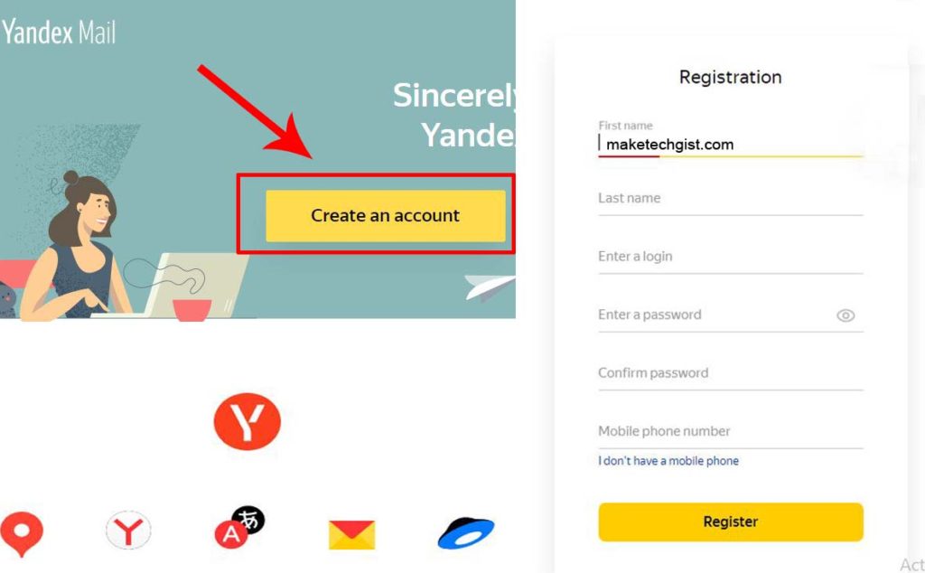 how to create yandex mail account